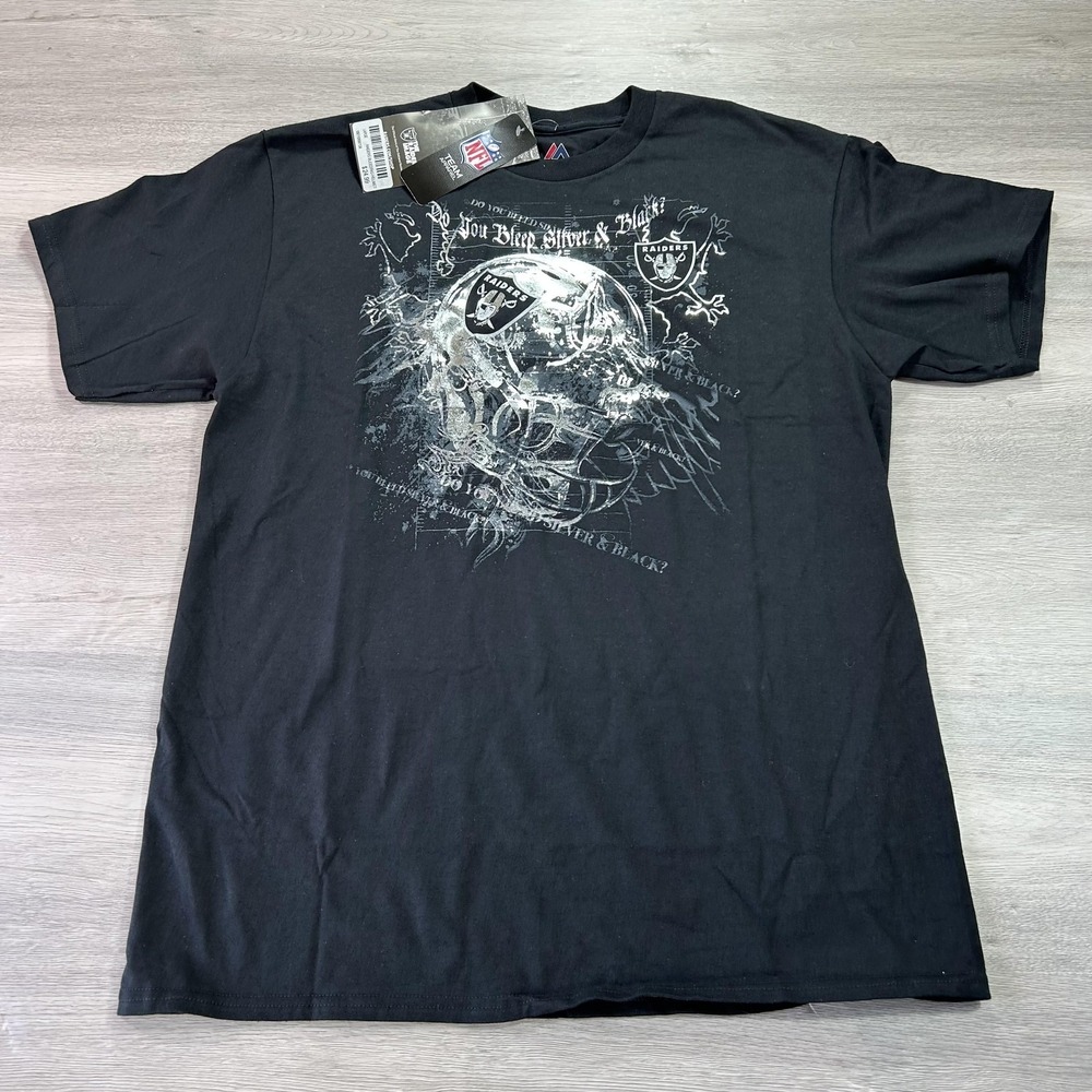 NEW Oakland Raiders Shirt Mens Large Black NFL Majestic Helmet Graphic‎ Tee